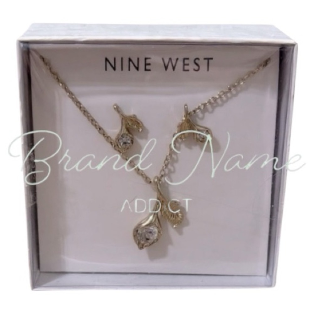 PRICE IS FIRM - Nine West Gold Floral Leaf Necklace & Earrings Jewelry Set - Picture 2 of 3